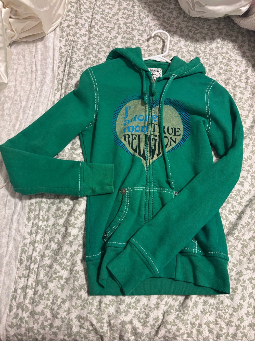 True Religion Emerald Green Hooded Zip Sweatshirt